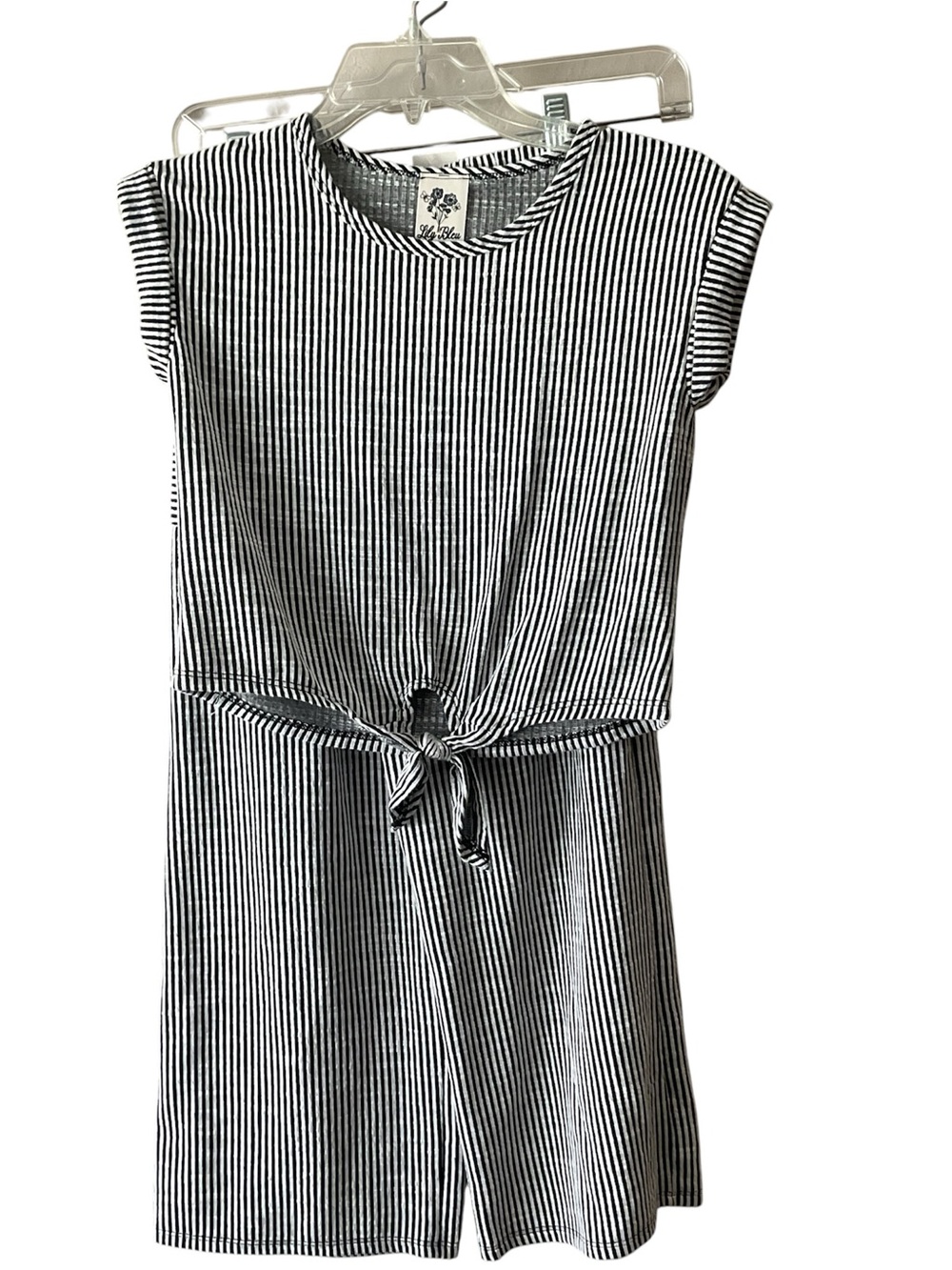 Lily Bleu Black & White Striped Tie-Front top and cropped pants